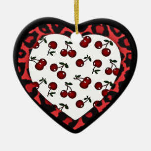 RAB kersen Luipaardprint Hart Rockabilly Keramisch Ornament