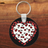 RAB Rockabilly Cherries Leopard Print Heart Sleutelhanger (Voorkant)