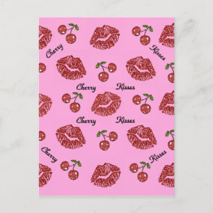 RAB Rockabilly Cherry Kisses op roze Briefkaart