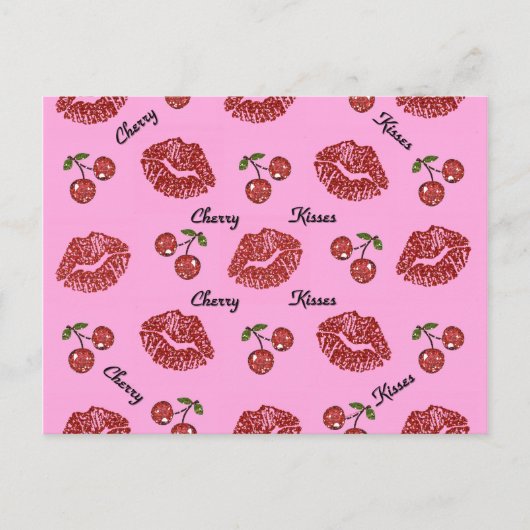 RAB Rockabilly Cherry Kisses op roze Briefkaart (Voorkant)