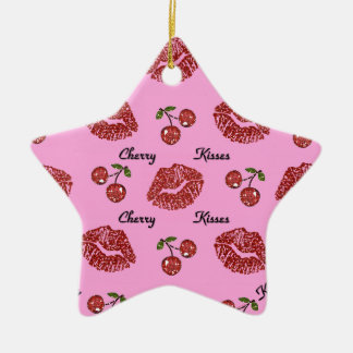 RAB Rockabilly Cherry Kisses op roze Keramisch Ornament