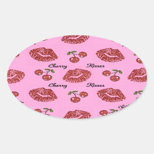 RAB Rockabilly Cherry Kisses op roze Ovale Sticker
