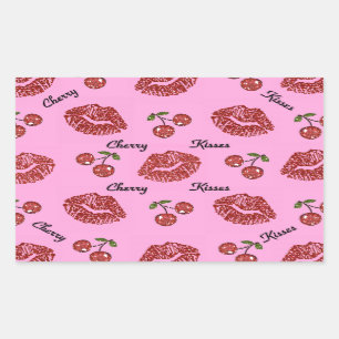 RAB Rockabilly Cherry Kisses op roze Rechthoekige Sticker