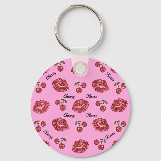 RAB Rockabilly Cherry Kisses op roze Sleutelhanger (Voorkant)