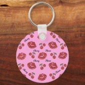 RAB Rockabilly Cherry Kisses op roze Sleutelhanger (Voorkant)