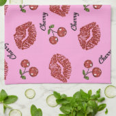 RAB Rockabilly Cherry Kisses op roze Theedoek (Gevouwen)