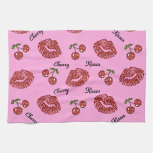 RAB Rockabilly Cherry Kisses op roze Theedoek