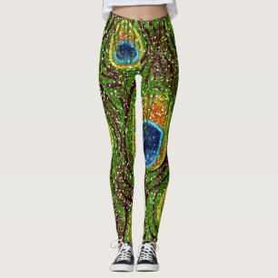 RAB Rockabilly Colorful Peacock Feathers Print Leggings