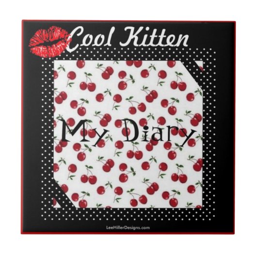 RAB Rockabilly Cool Kitten Cherry Kiss Print Tile Tegeltje (Voorkant)
