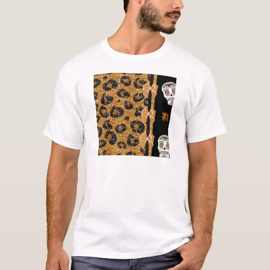 RAB Rockabilly Gold Leopard Print Sugar Skulls T-shirt (Voorkant)