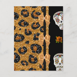 RAB Rockabilly Goud Luipaardprint Suiker Schedels Briefkaart