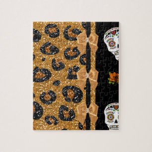 RAB Rockabilly Goud Luipaardprint Suiker Schedels Legpuzzel