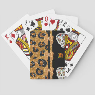RAB Rockabilly Goud Luipaardprint Suiker Schedels Speelkaarten