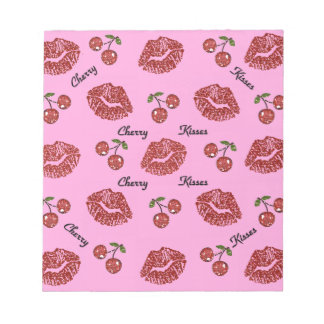 RAB Rockabilly Kersen Kussen op Roze Notitieblok