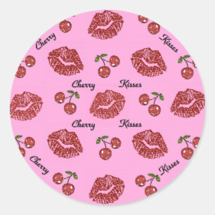 RAB Rockabilly Kussen van Kersen op Roze Ronde Sticker