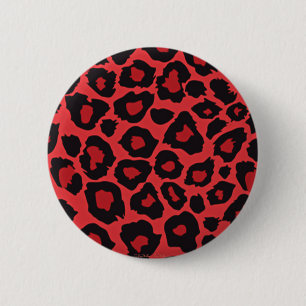 RAB Rockabilly Leopard Print Red Black Ronde Button 5,7 Cm