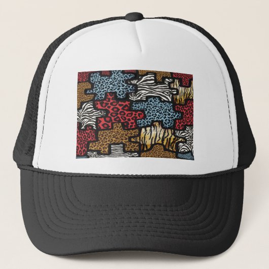 RAB Rockabilly Leopard Zebra Puzzle Print Giften Trucker Pet (Voorkant)