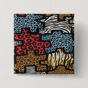 RAB Rockabilly Luipaard Zebra Puzzel Print Cadeaus Vierkante Button 5,1 Cm