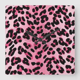RAB Rockabilly Pink Cheetah Print Vierkante Klok