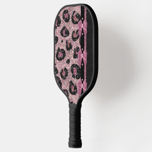 RAB Rockabilly Pink Leopard Print Ribbon Bow Pickleball Paddle (Links)