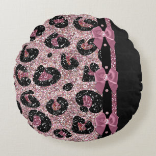 RAB Rockabilly Pink Leopard Print Ribbon Bows Rond Kussen