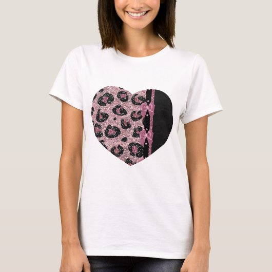RAB Rockabilly Pink Leopard Print Ribbon Bows T-shirt (Voorkant)