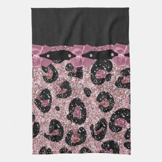 RAB Rockabilly Pink Leopard Print Ribbon Bows Theedoek (Verticaal)