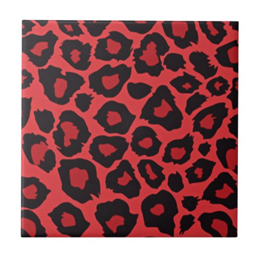 RAB Rockabilly Rood Zwart Luipaardprint Tegel Tegeltje (Voorkant)