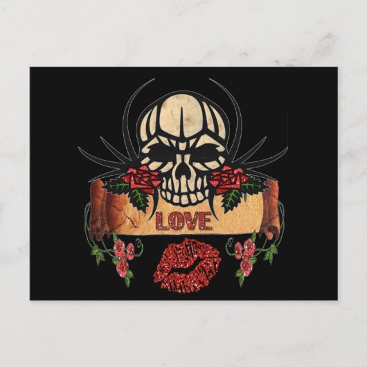 RAB Rockabilly Schedel Rozen Liefde Lippenstift Briefkaart (Voorkant)