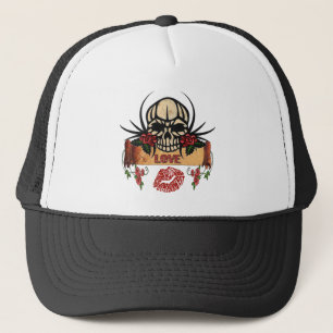 RAB Rockabilly Schedel Rozen Liefde Lippenstift Trucker Pet