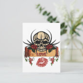 RAB Rockabilly Skull Rozen Love Lipstick Briefkaart (Staand voorkant)