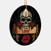 RAB Rockabilly Skull Rozen Love Lipstick Keramisch Ornament (Rechts)