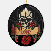 RAB Rockabilly Skull Rozen Love Lipstick Keramisch Ornament (Links)