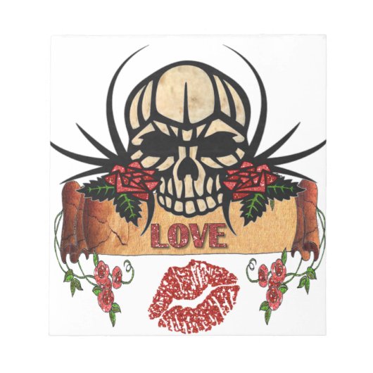 RAB Rockabilly Skull Rozen Love Lipstick Notitieblok (Voorkant)