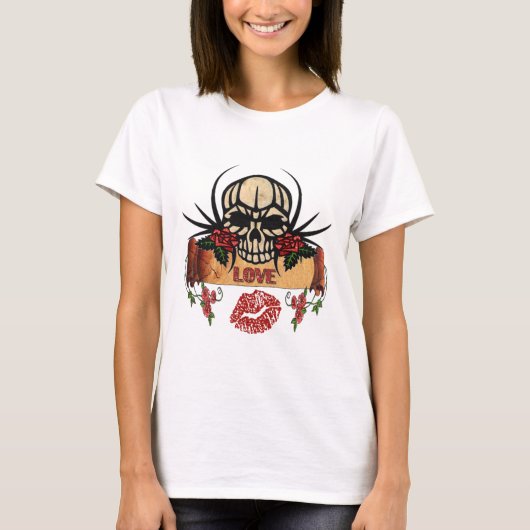 RAB Rockabilly Skull Rozen Love Lipstick T-shirt (Voorkant)