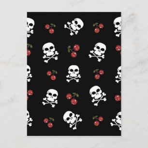 RAB Rockabilly Skulls en Cherries op zwart Briefkaart