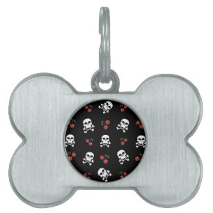 RAB Rockabilly Skulls en Cherries op zwart Huisdieren Naamplaatje