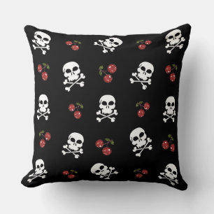 RAB Rockabilly Skulls en Cherries op zwart Kussen