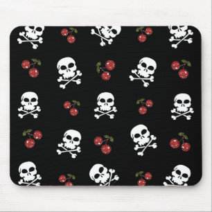 RAB Rockabilly Skulls en Cherries op zwart Muismat
