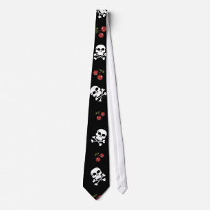 RAB Rockabilly Skulls en Cherries op zwart Stropdas