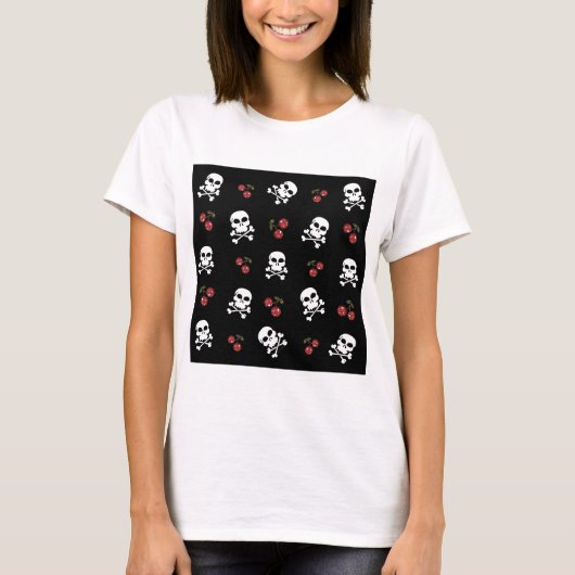 RAB Rockabilly Skulls en Cherries op zwart T-shirt (Voorkant)