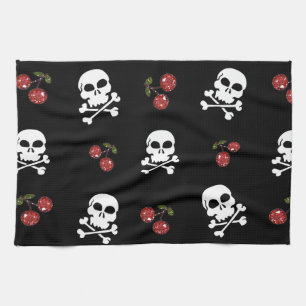 RAB Rockabilly Skulls en Cherries op zwart Theedoek