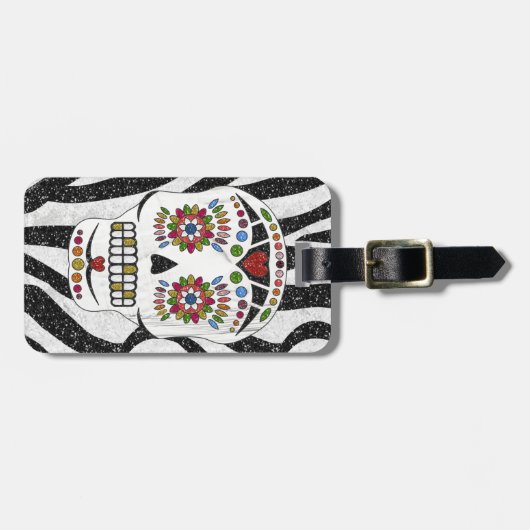 RAB Rockabilly Sugar Skull op Zebra Print Bagagelabel (Voorkant horizontaal)