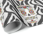 RAB Rockabilly Sugar Skull op Zebra Print Cadeaupapier (Rol Hoek)
