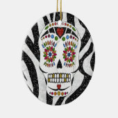 RAB Rockabilly Sugar Skull op Zebra Print Keramisch Ornament (Rechts)