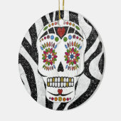 RAB Rockabilly Sugar Skull op Zebra Print Keramisch Ornament (Links)