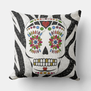 RAB Rockabilly Sugar Skull op Zebra Print Kussen