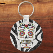 RAB Rockabilly Sugar Skull op Zebra Print Sleutelhanger (Voorkant)
