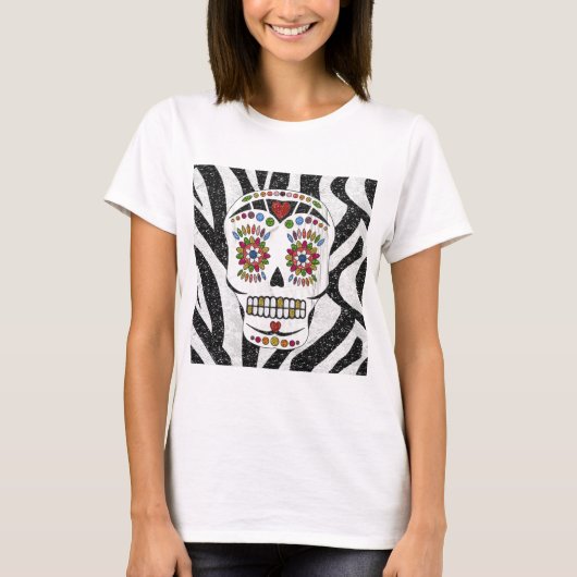 RAB Rockabilly Sugar Skull op Zebra Print T-shirt (Voorkant)
