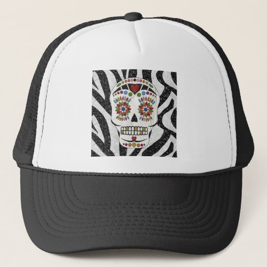 RAB Rockabilly Sugar Skull op Zebra Print Trucker Pet (Voorkant)